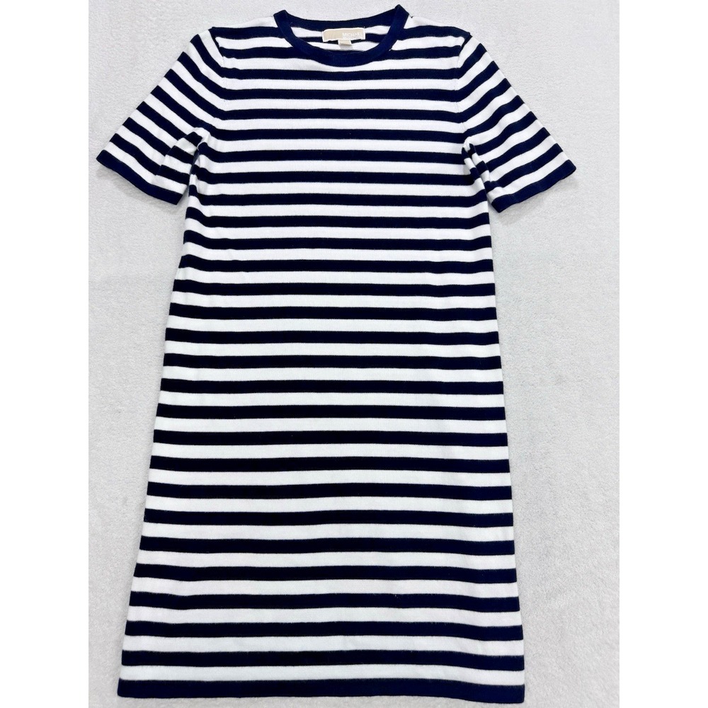 Michael Kors Dress‎ Women XS Black &White Stripe Knit Sweater Tshirt Knee Length